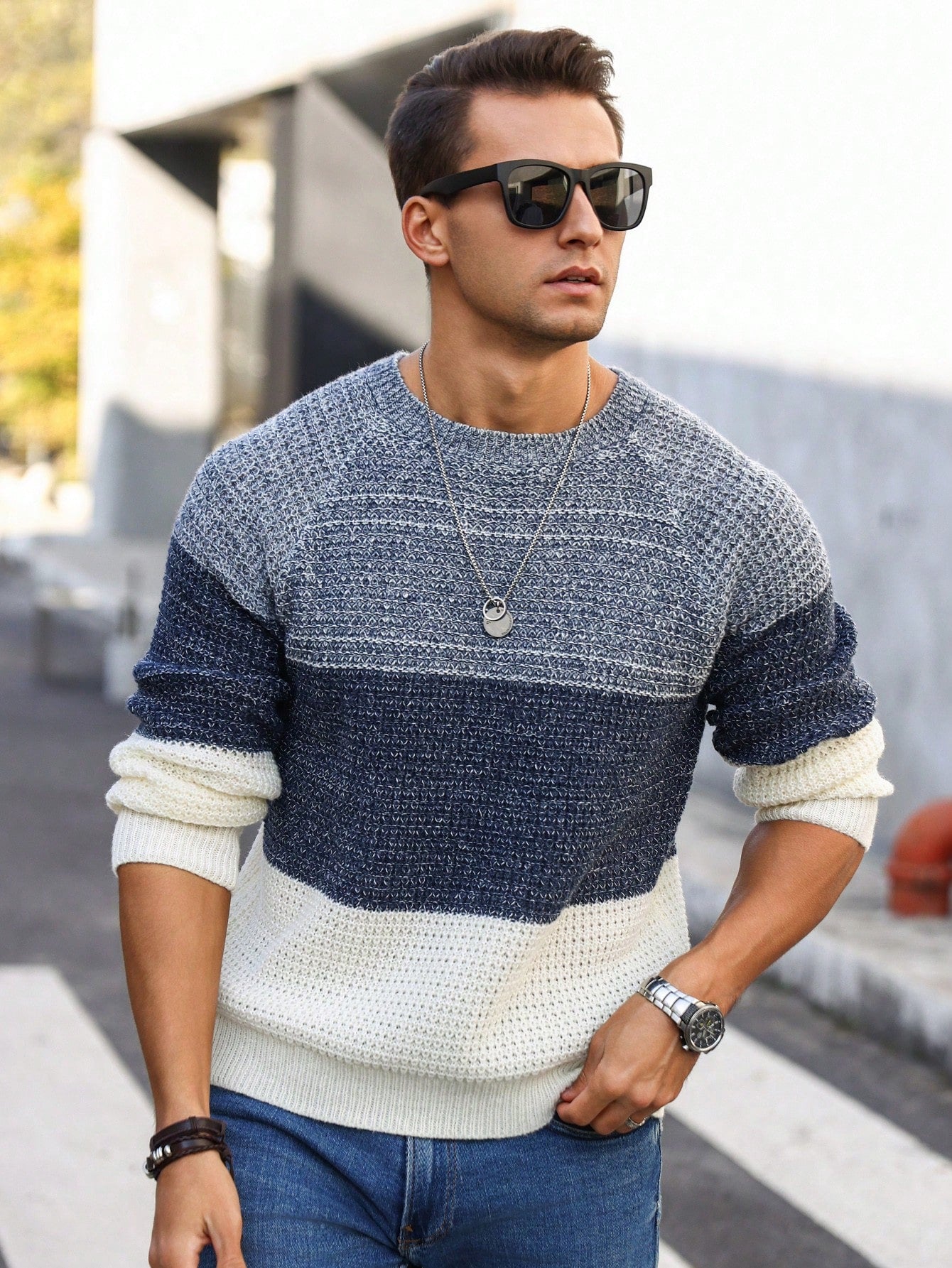 Men's Color-Block Casual Pullover Sweater