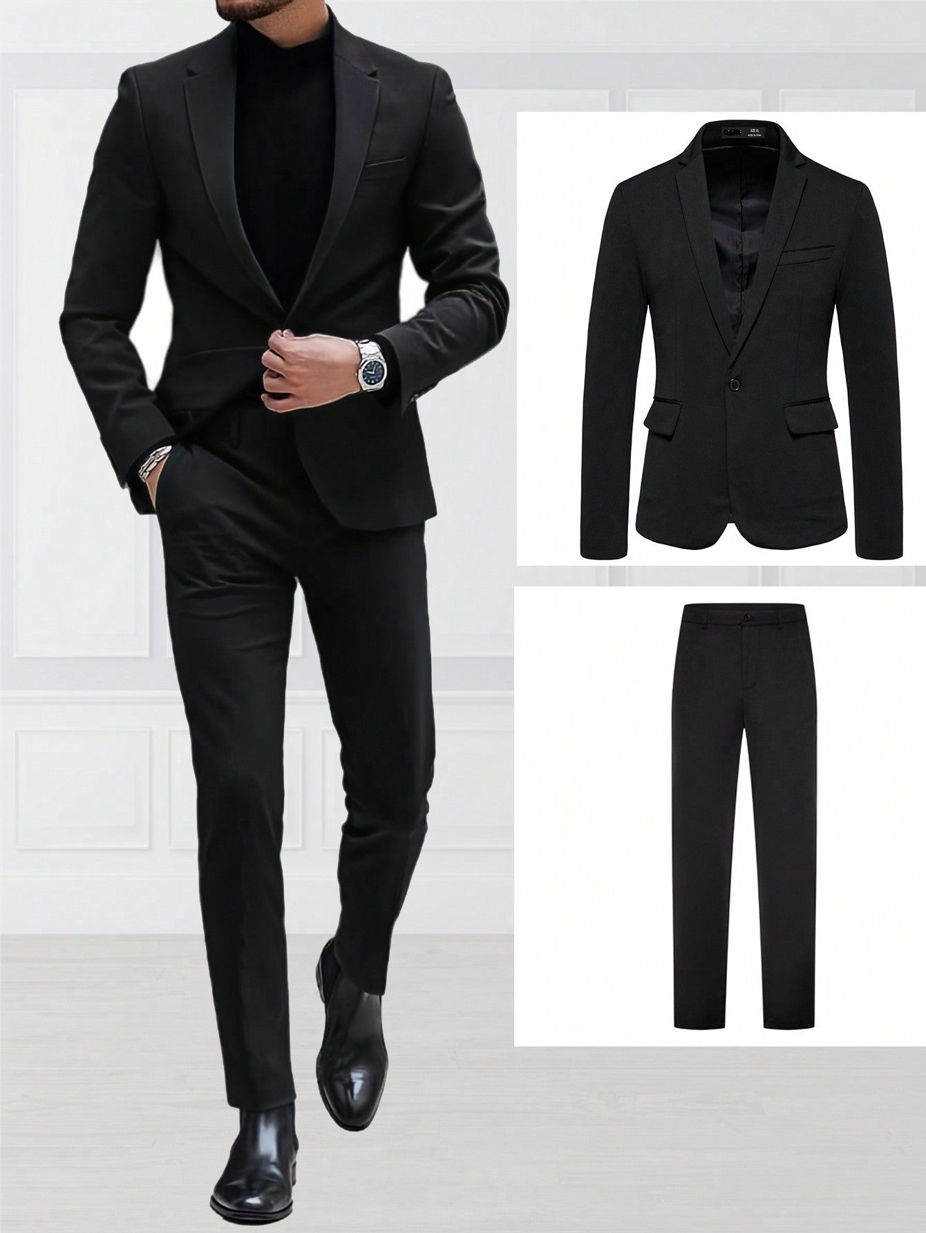 Manfinity Elegance Collection: Black Blazer & Pant Set Men Suits DAPPER & CO. Black S 