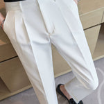 Pleated Casual Slim-Fit Stretch White Suit Pants Pleated Casual Slim-Fit Stretch White Suit Pants In Your Hand Store   