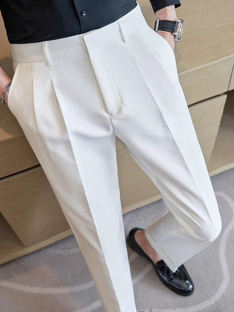 Pleated Casual Slim-Fit Stretch White Suit Pants Pleated Casual Slim-Fit Stretch White Suit Pants In Your Hand Store   