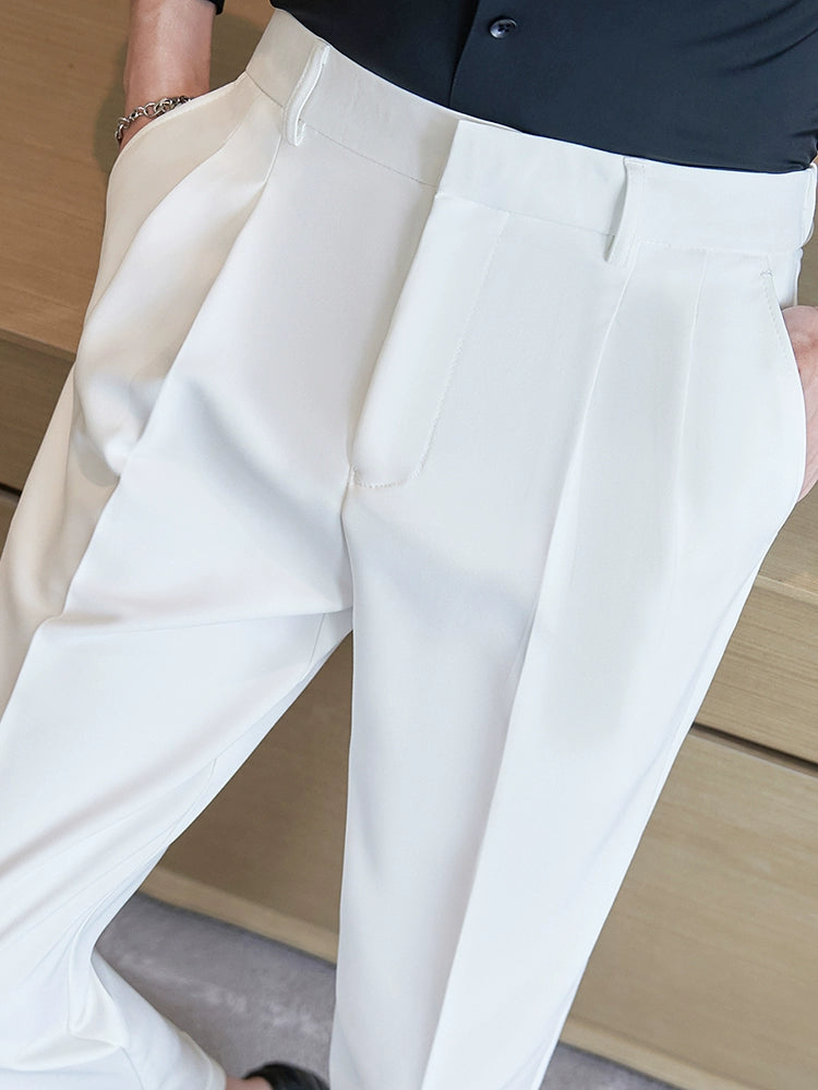 Pleated Casual Slim-Fit Stretch White Suit Pants Pleated Casual Slim-Fit Stretch White Suit Pants In Your Hand Store   