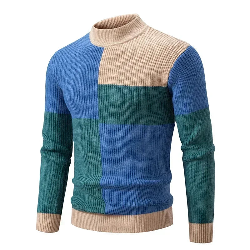 Men's Casual Warm Neck Sweater Men's Casual Warm Neck Sweater In Your Hand Store blue and green 2XL 