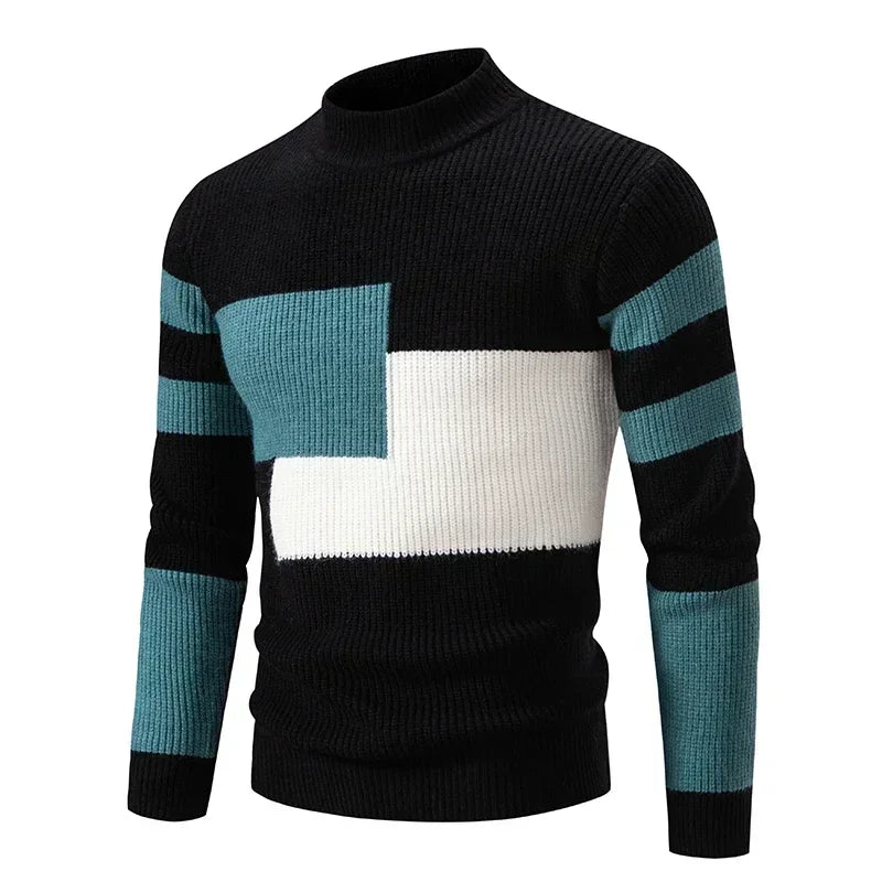 Men's Casual Warm Neck Sweater Men's Casual Warm Neck Sweater In Your Hand Store black and green 2 2XL 