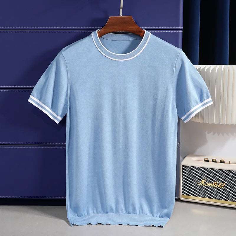 Luxury Striped Short-sleeved T-shirt Luxury Striped Short-sleeved T-shirt In Your Hand Store Blue 4XL 