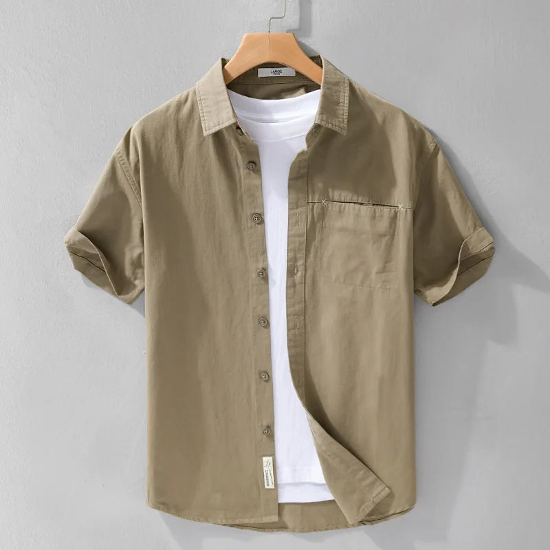 Fresh Cotton Short Sleeve Shirts for Men Fresh Cotton Short Sleeve Shirts for Men In Your Hand Store Khaki M (50-60 KG) 