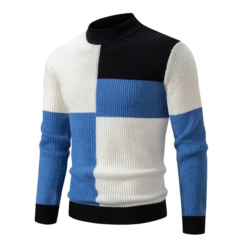 Men's Casual Warm Neck Sweater Men's Casual Warm Neck Sweater In Your Hand Store white and blue 2XL 