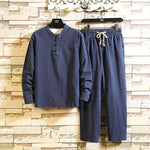 Linen Long Sleeve T-shirt+Pant Set Linen Long Sleeve T-shirt+Pant Set In Your Hand Store Blue M 45-52KG 