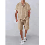 Linen Outfits Short and Polo Shirt Linen Outfits Short and Polo Shirt In Your Hand Store Beige XXXL 