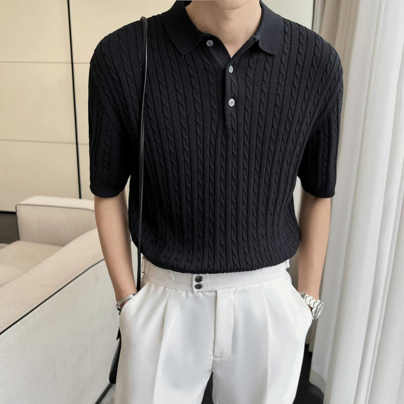 Men's Knitted Polo Shirts Men's Knitted Polo Shirts Inyourhand Black XXL 