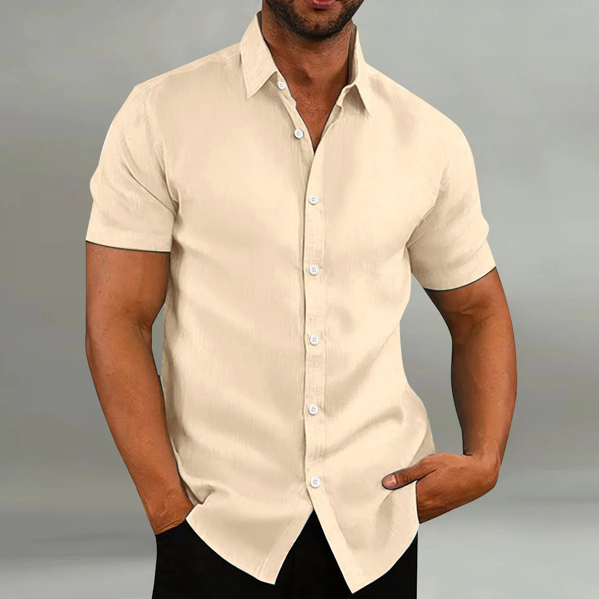 2024 new summer men's youth popular short sleeve fashion retro cotton and linen casual loose formal short sleeve shirt  In Your Hand Store khaki XXXL 