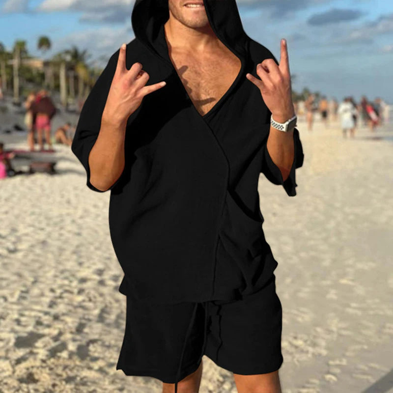 Men's Casual Hooded Two Piece Set Men's Casual Hooded Two Piece Set In Your Hand Store Black M 