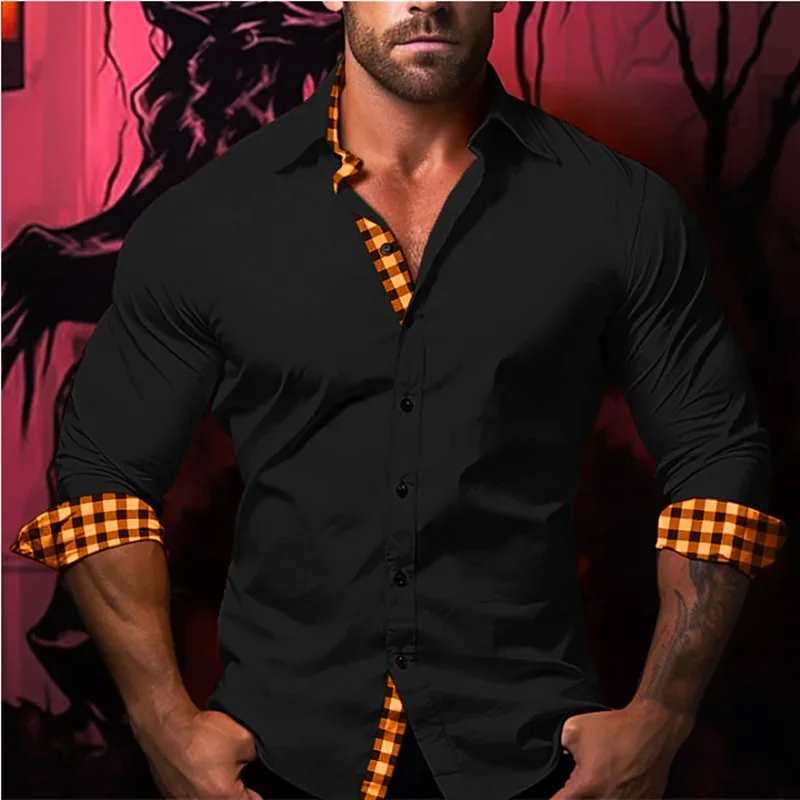 Lapel Striped Plaid Shirt Lapel Striped Plaid Shirt In Your Hand Store Black XXXL 