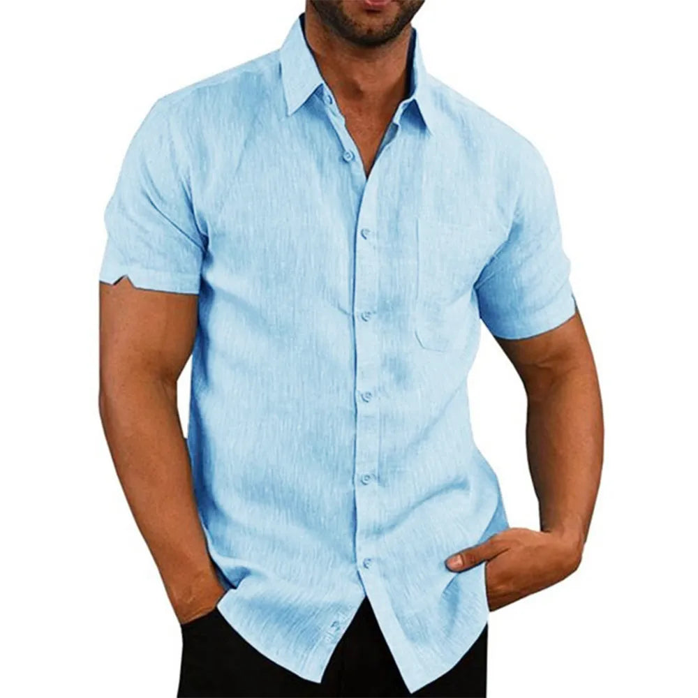 Breathable Cotton-Linen Men's Shirt Breathable Cotton-Linen Men's Shirt Inyourhand Blue US XL 80-90 KG 