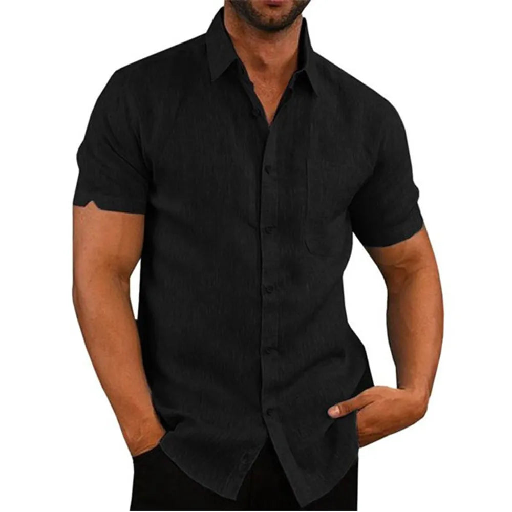 Breathable Cotton-Linen Men's Shirt Breathable Cotton-Linen Men's Shirt Inyourhand Black US XL 80-90 KG 