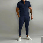 Men's Slim-Fit Short Sleeve Sports Suit Men's Slim-Fit Short Sleeve Sports Suit In Your Hand Store Navy blue S 