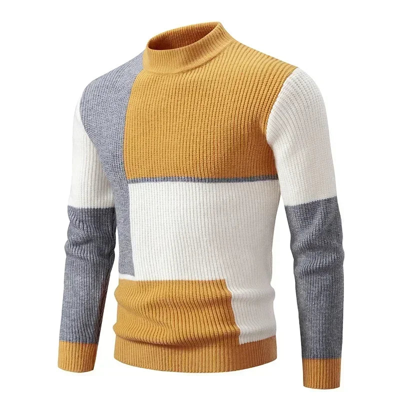 Men's Casual Warm Neck Sweater Men's Casual Warm Neck Sweater In Your Hand Store yellow and gray 2XL 