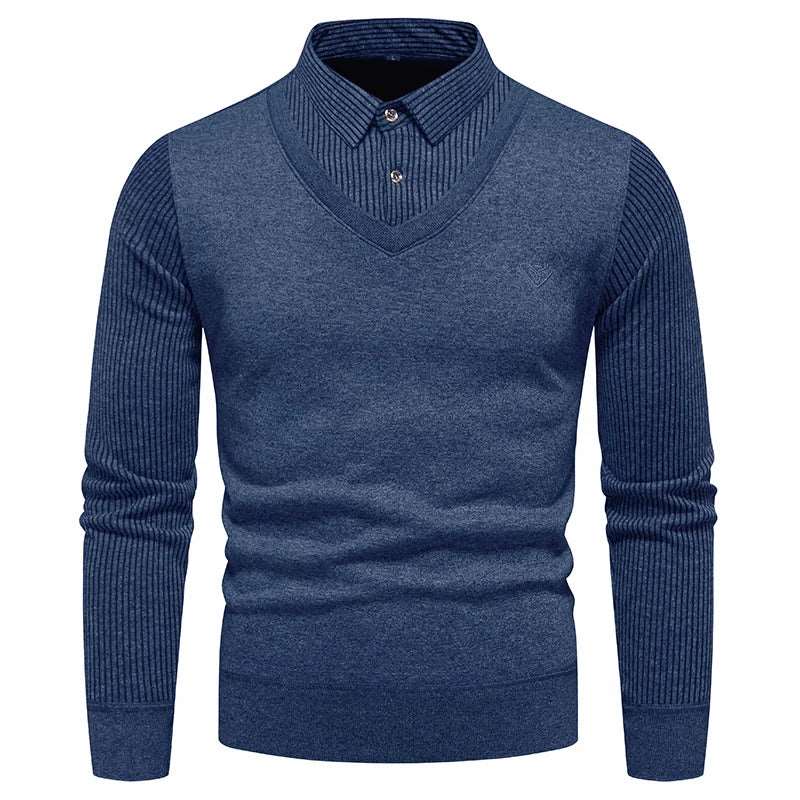 Men's Layered Look Knit Top Men's Layered Look Knit Top Inyourhand Navy Blue Asia 3XL 