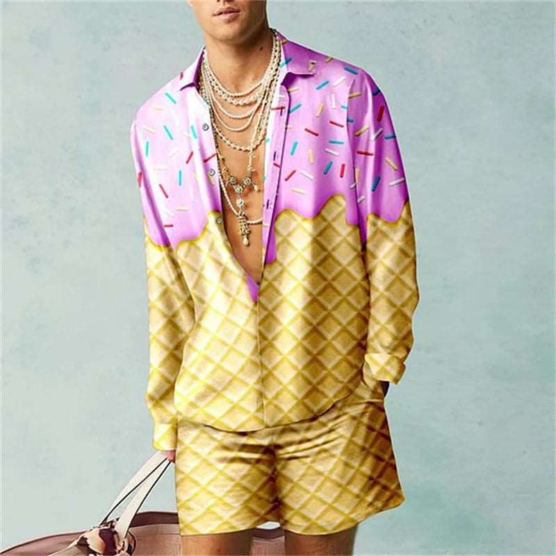 Casual and minimalist men's shirt two-piece Casual and minimalist men's shirt two-piece In Your Hand Store yellow/purple M 