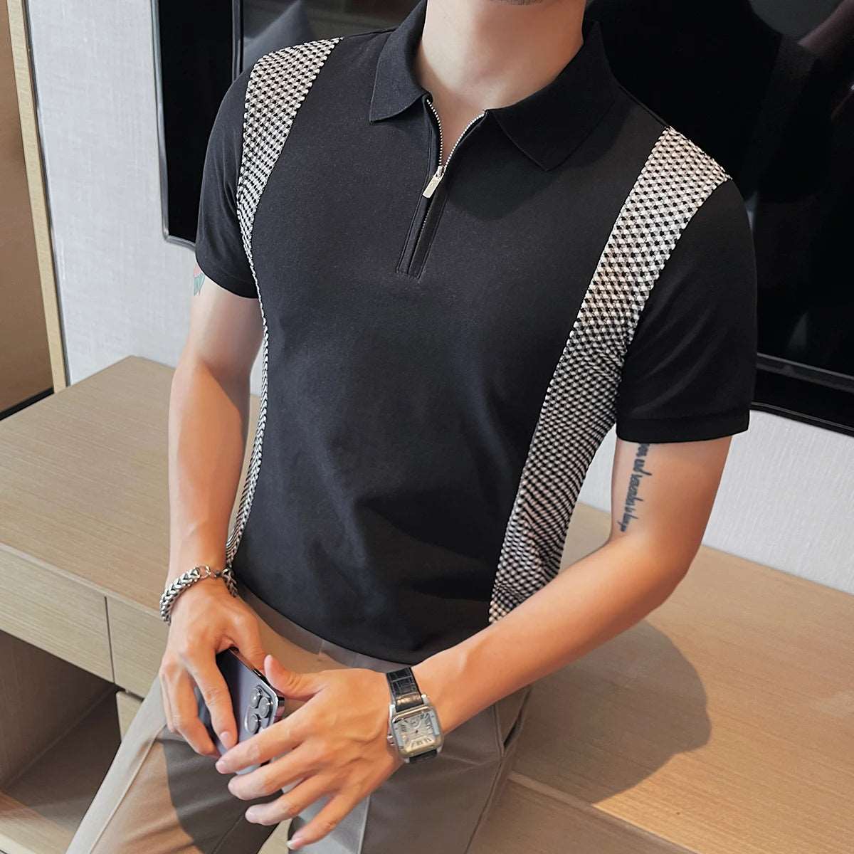 Stylish Patchwork Knit Polo Stylish Patchwork Knit Polo Inyourhand   