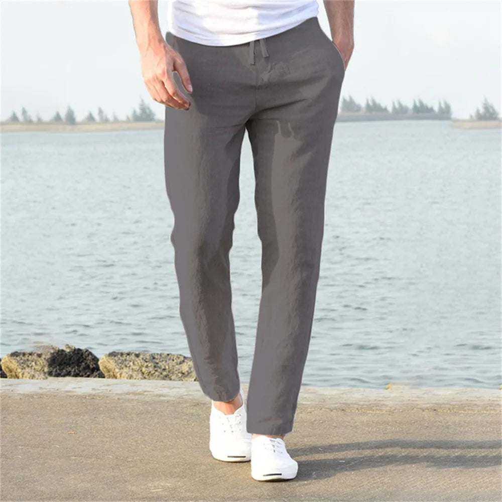 Men's Cotton Linen Pants Men's Cotton Linen Pants In Your Hand Store Gray US 3XL 100-110KG 