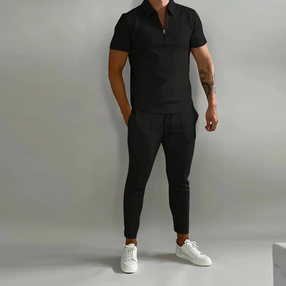 Men's Slim-Fit Short Sleeve Sports Suit Men's Slim-Fit Short Sleeve Sports Suit In Your Hand Store Black. S 