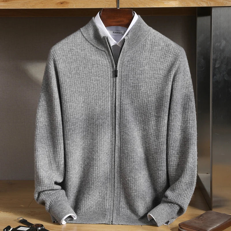 Heavy Knit Sweater Half Zipper High Neck Stripes Men Heavy Knit Sweater Half Zipper High Neck Stripes Men In Your Hand Store Gray XXXL 