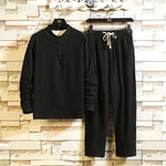 Linen Long Sleeve T-shirt+Pant Set Linen Long Sleeve T-shirt+Pant Set In Your Hand Store Black M 45-52KG 