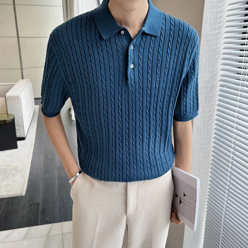 Men's Knitted Polo Shirts Men's Knitted Polo Shirts Inyourhand Blue L 