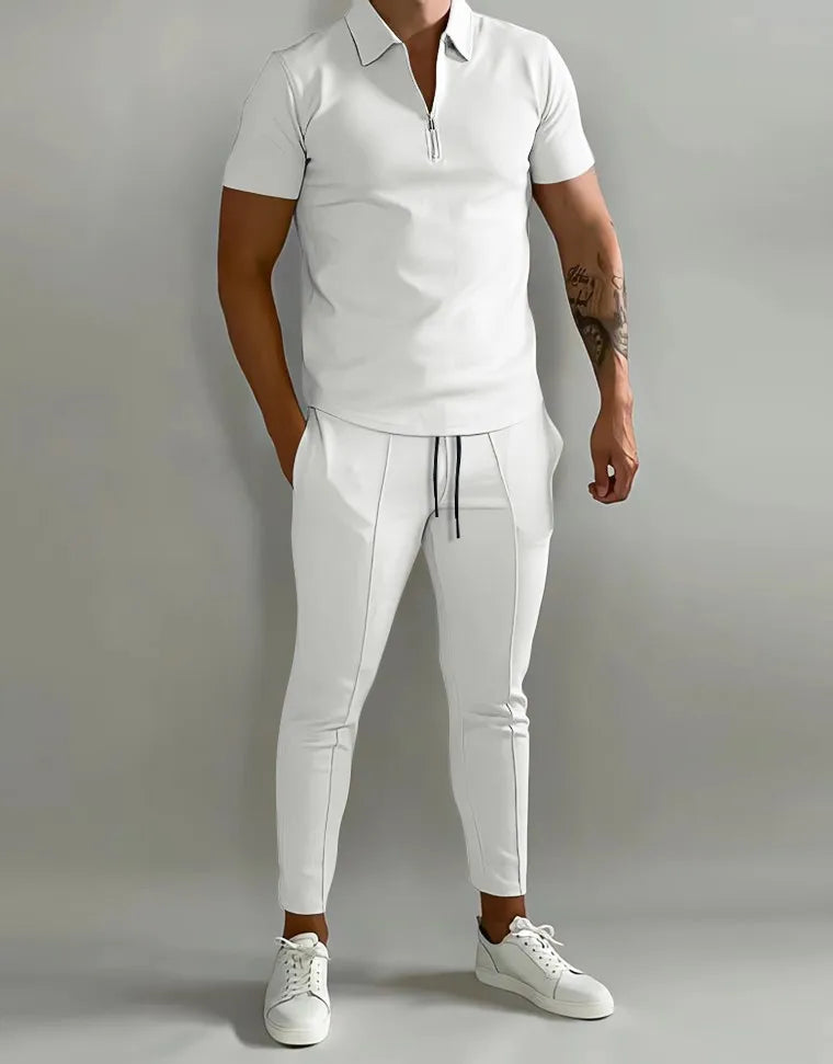 Men's Slim-Fit Short Sleeve Sports Suit Men's Slim-Fit Short Sleeve Sports Suit In Your Hand Store White. S 