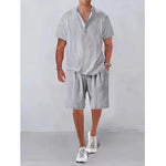 Linen Outfits Short and Polo Shirt Linen Outfits Short and Polo Shirt In Your Hand Store Grey XXXL 