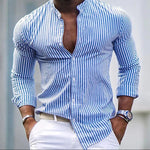 Spring Breeze Striped Stand Neck Men's Shirt Spring Breeze Striped Stand Neck Men's Shirt In Your Hand Store   