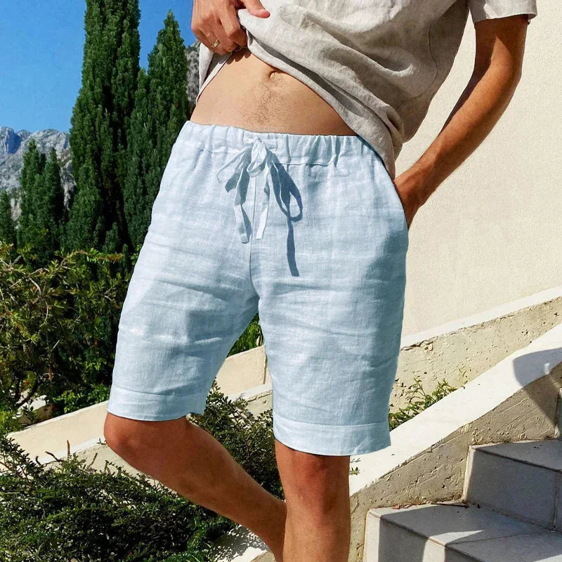 Men's Cotton Linen Shorts Men's Cotton Linen Shorts In Your Hand Store Blue US L 