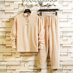 Linen Long Sleeve T-shirt+Pant Set Linen Long Sleeve T-shirt+Pant Set In Your Hand Store Beige M 45-52KG 