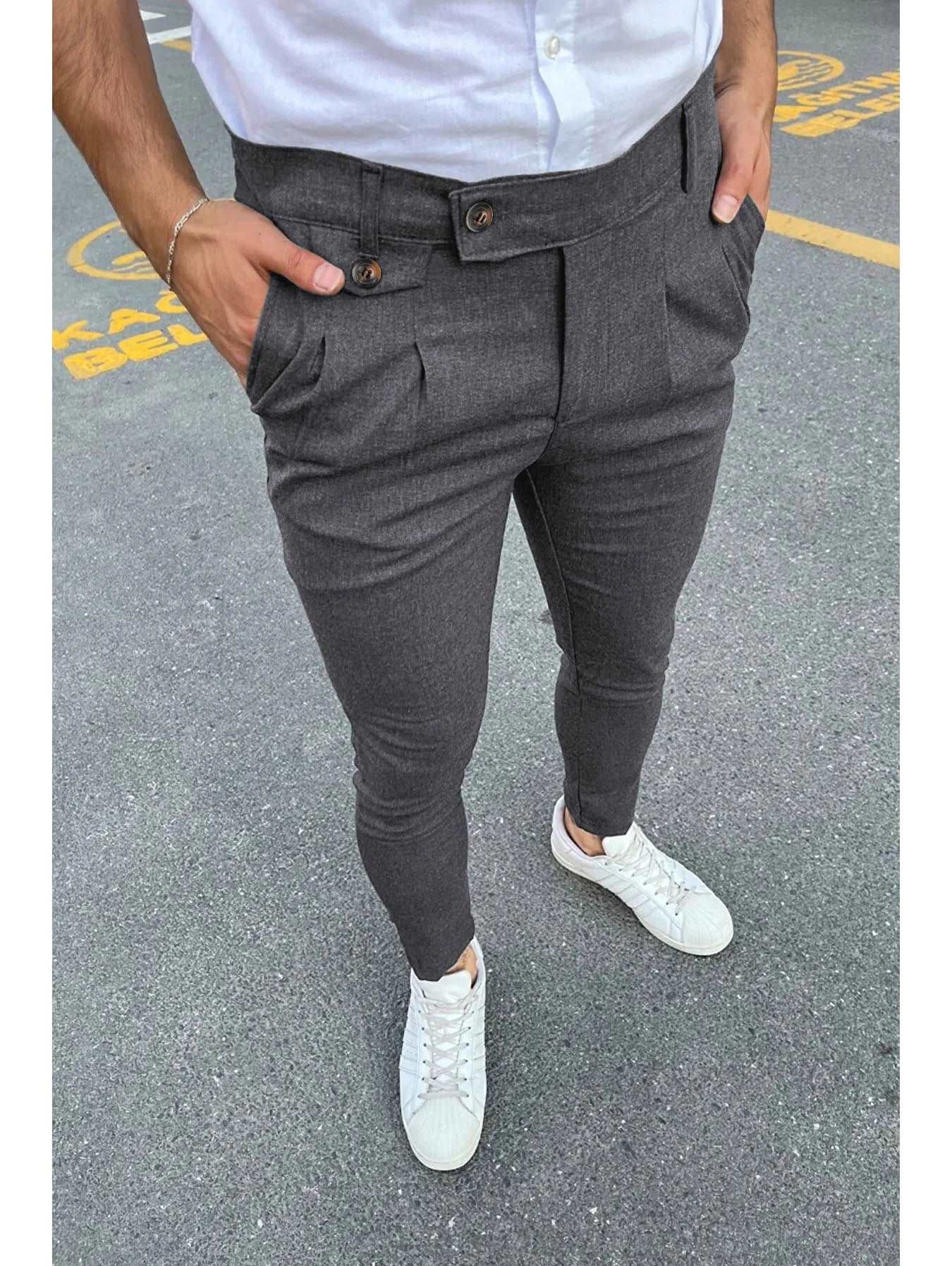 Men's Casual Skinny Pants Men's Casual Skinny Pants Inyourhand Dark Gray XXXL 