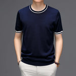 Luxury Striped Short-sleeved T-shirt Luxury Striped Short-sleeved T-shirt In Your Hand Store Navy Blue XXL 