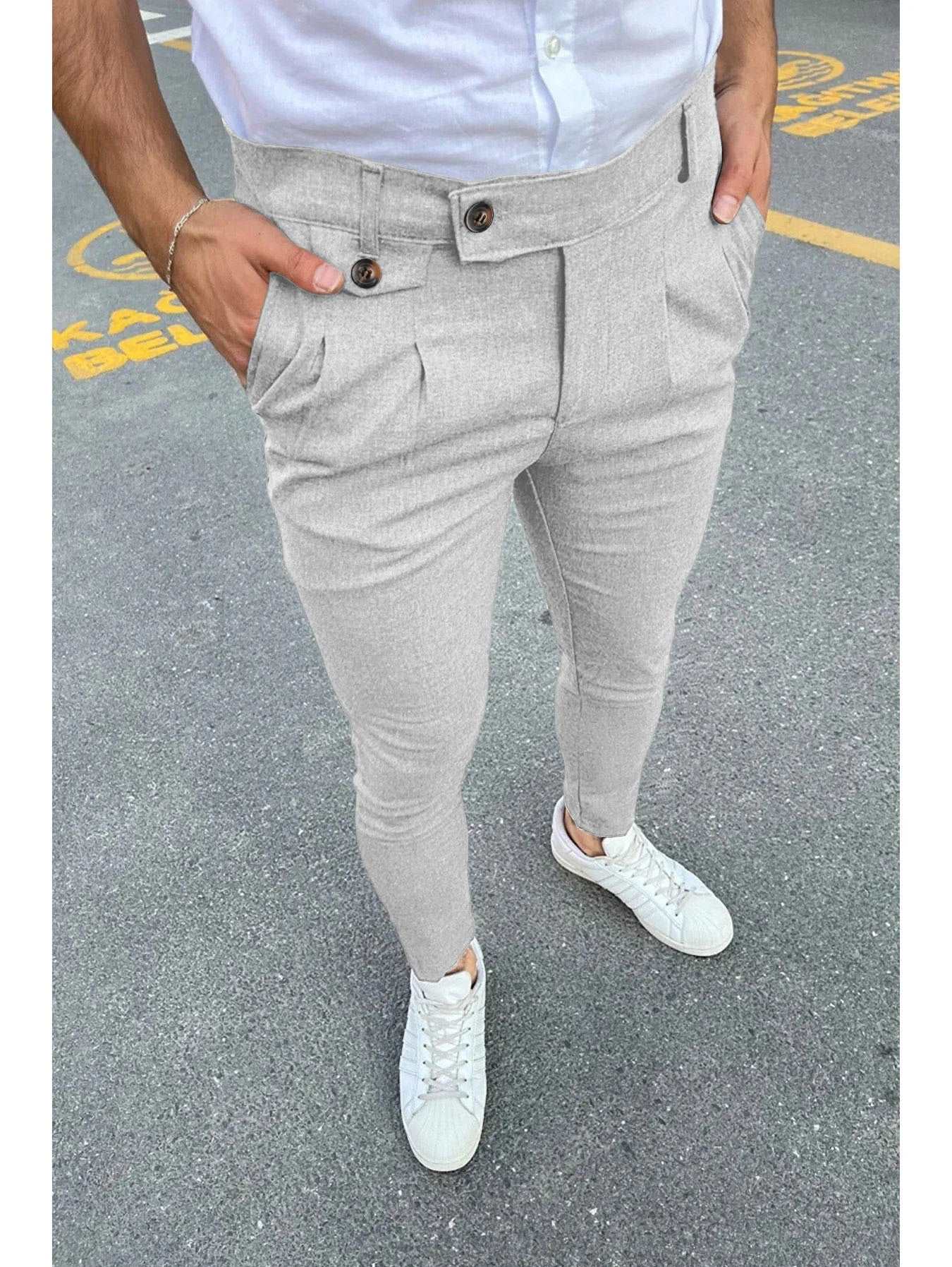 Men's Casual Skinny Pants Men's Casual Skinny Pants Inyourhand Light Gray XXXL 