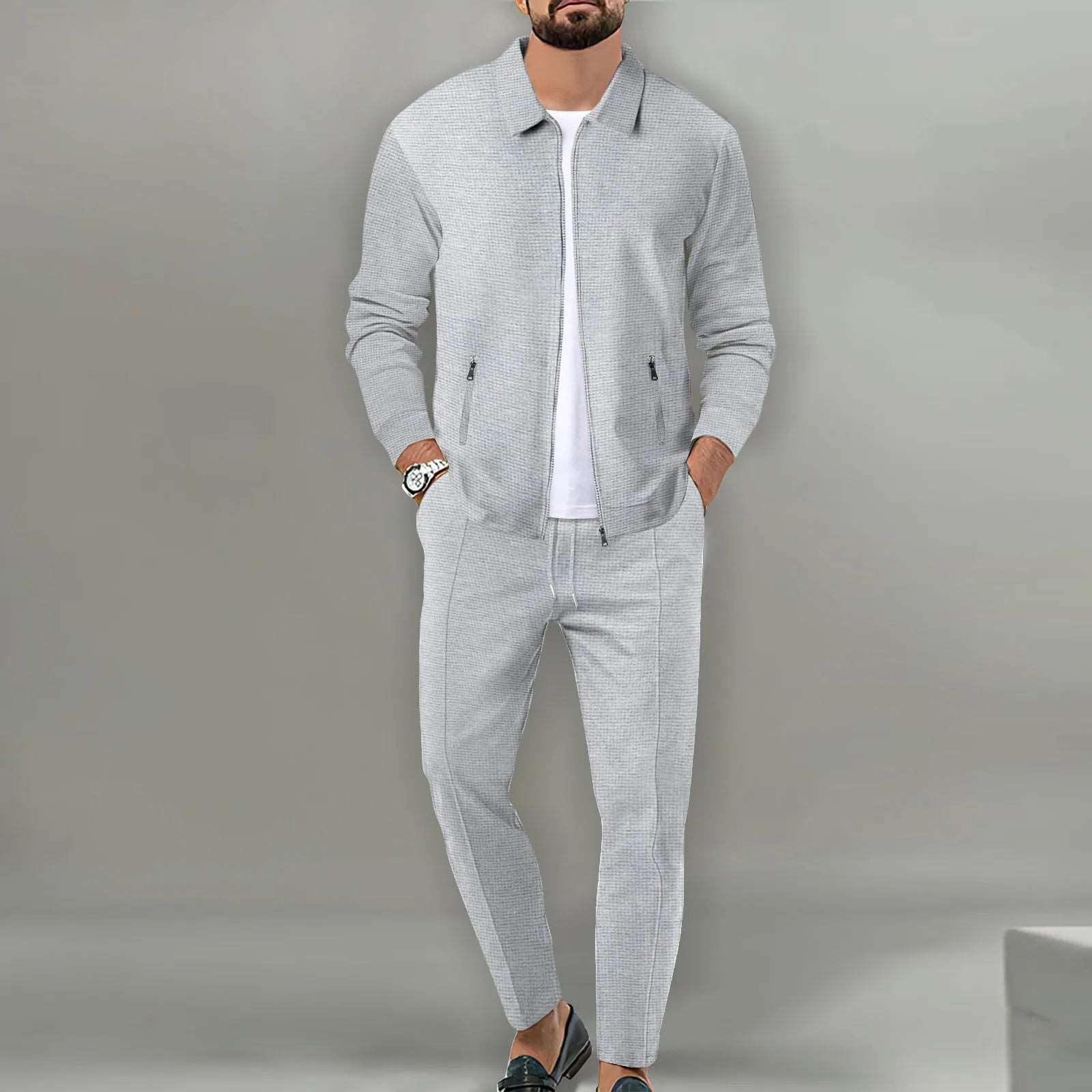 Lapel zip-up Jacket and Pants set Lapel zip-up Jacket and Pants set In Your Hand Store Gray XXXL 