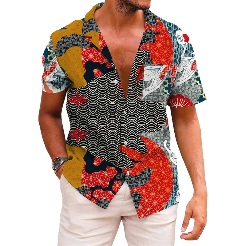 Men's printed lapel summer short-sleeved Men's printed lapel summer short-sleeved In Your Hand Store 01 S 