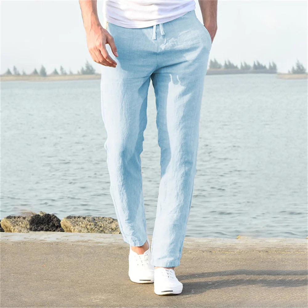 Men's Cotton Linen Pants Men's Cotton Linen Pants In Your Hand Store Blue US S 50-60 KG 