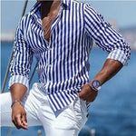 Lapel Striped Plaid Shirt Lapel Striped Plaid Shirt In Your Hand Store White Blue XXXL 